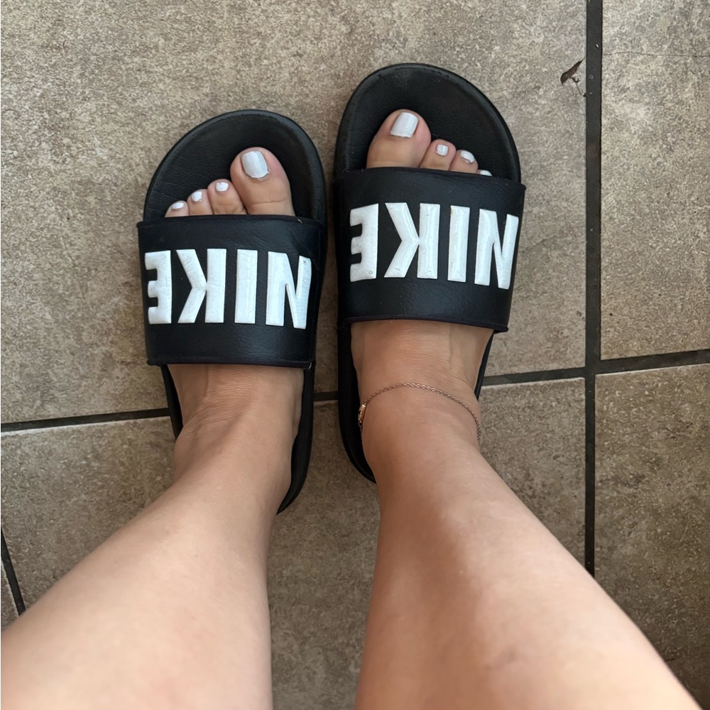 Nike Black Slides with White Logo